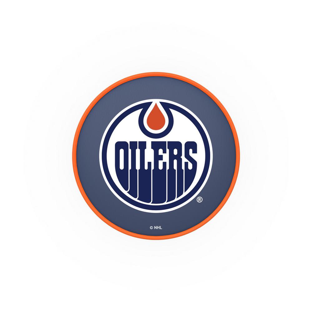 30" L7C1 - 4" Edmonton Oilers Cushion Seat with Double-Ring Chrome Base Swivel Bar Stool by Holland Bar Stool Company. Picture 2