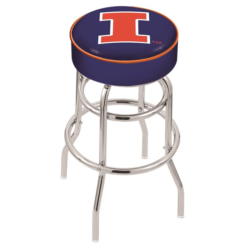 30" L7C1 - 4" Illinois Cushion Seat with Double-Ring Chrome Base Swivel Bar Stool by Holland Bar Stool Company. Picture 1