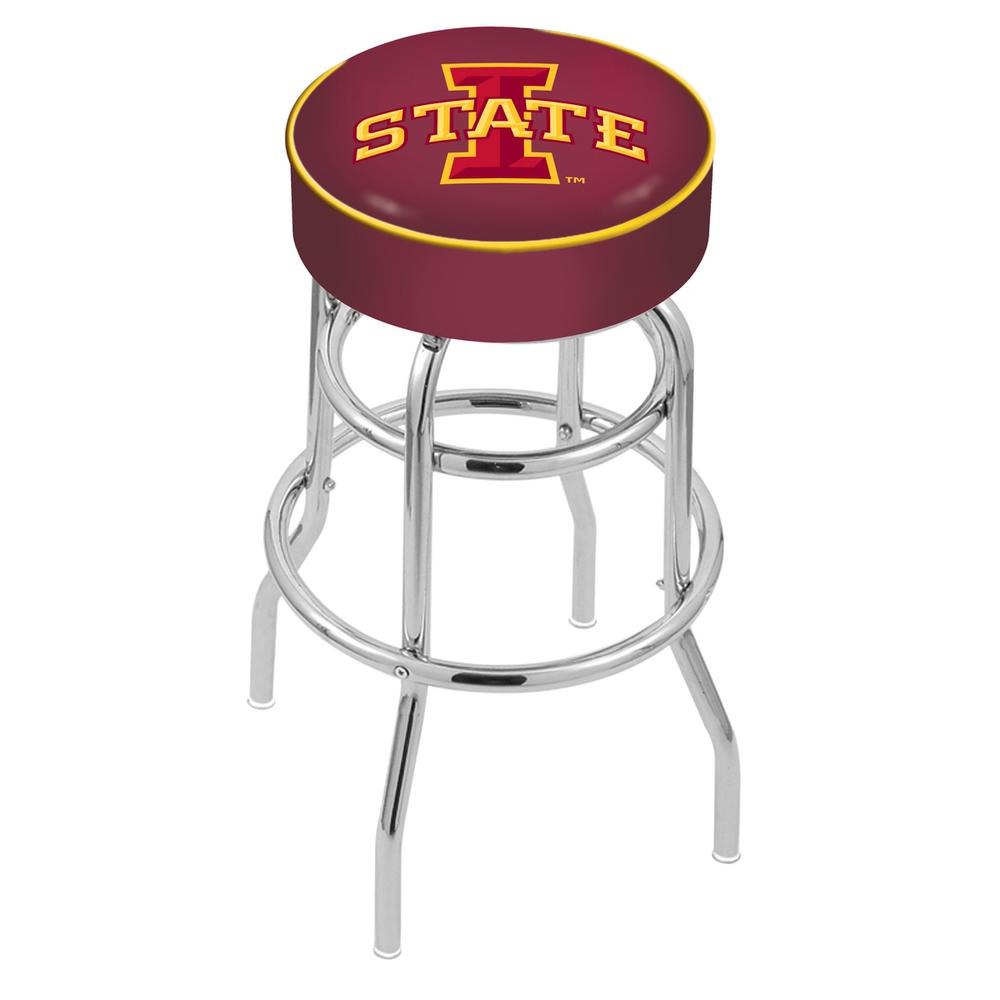 30" L7C1 - 4" Iowa State Cushion Seat with Double-Ring Chrome Base Swivel Bar Stool by Holland Bar Stool Company. Picture 1