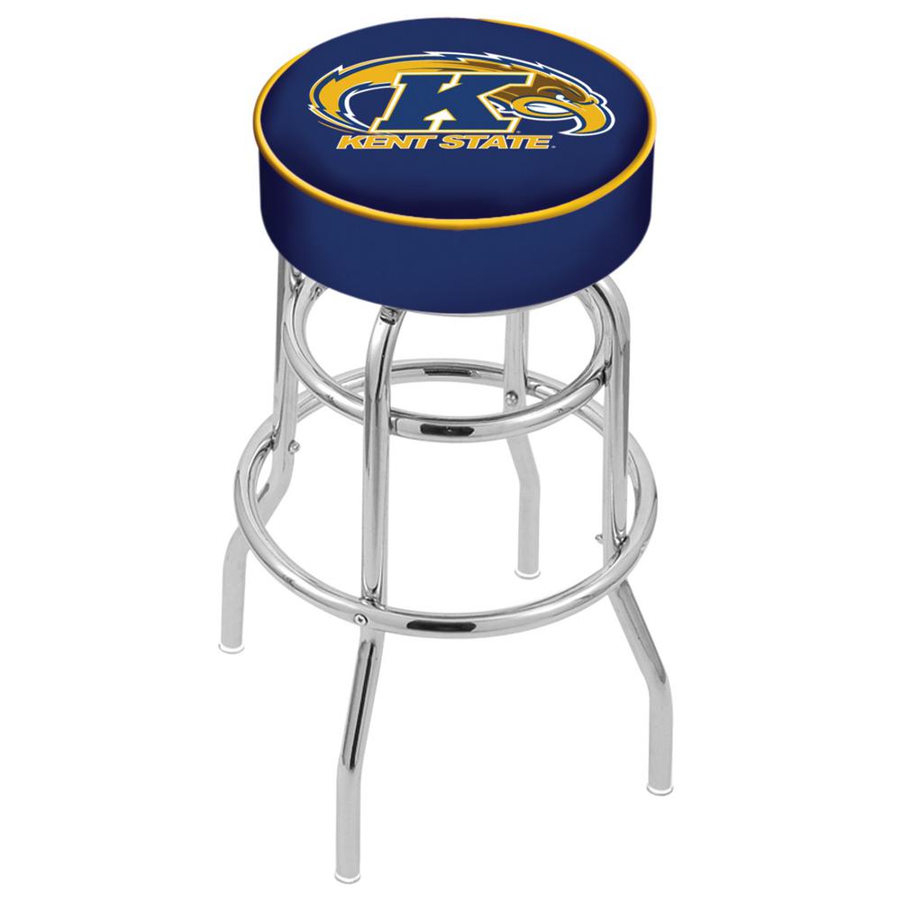 30" L7C1 - 4" Kent State Cushion Seat with Double-Ring Chrome Base Swivel Bar Stool by Holland Bar Stool Company. Picture 1