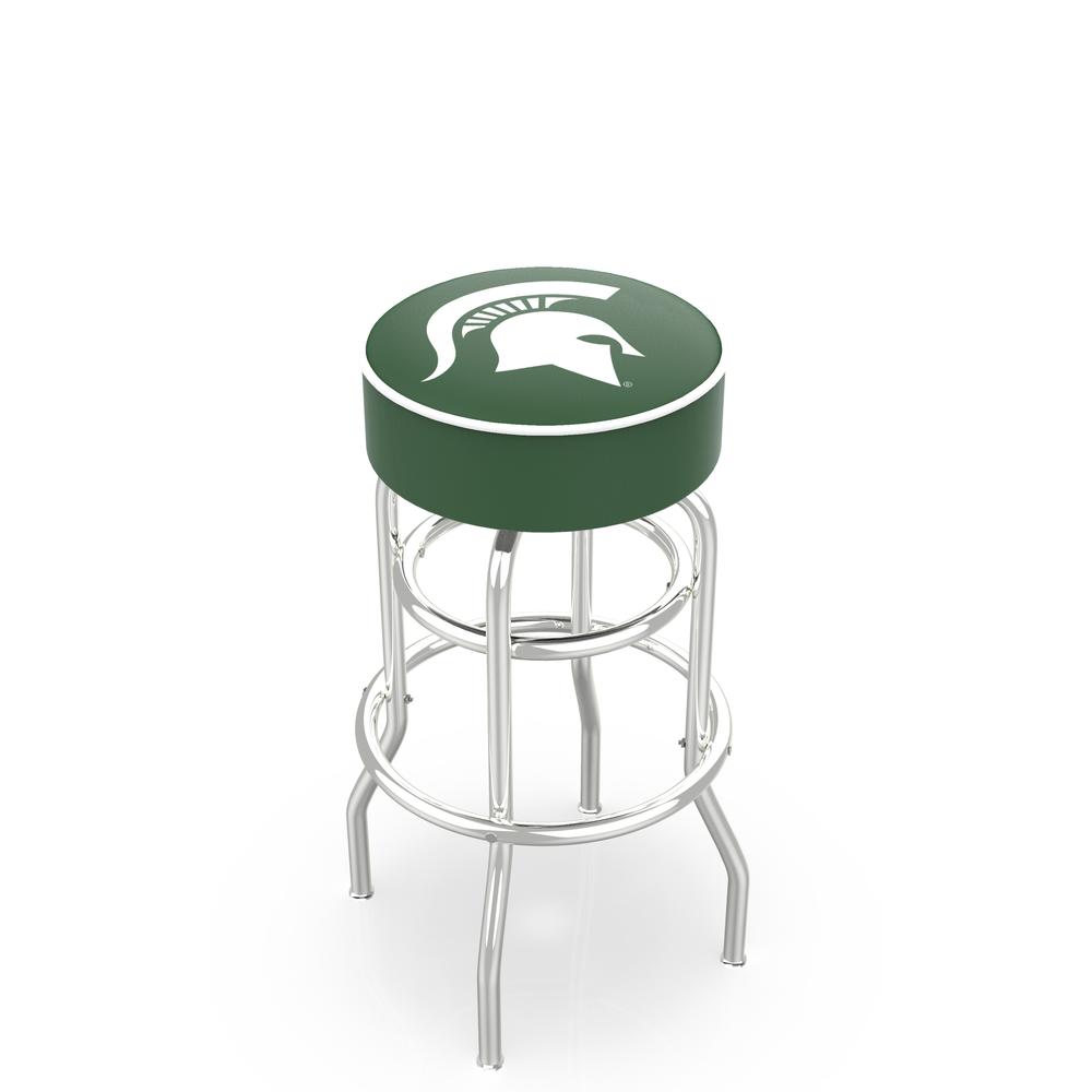 30" L7C1 - 4" Michigan State Cushion Seat with Double-Ring Chrome Base Swivel Bar Stool by Holland Bar Stool Company. Picture 1