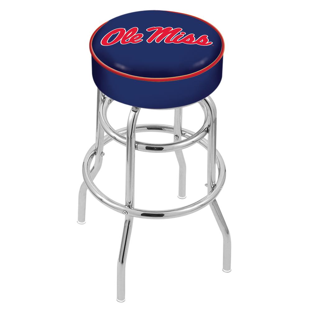 30" L7C1 - 4" Ole' Miss Cushion Seat with Double-Ring Chrome Base Swivel Bar Stool by Holland Bar Stool Company. Picture 1