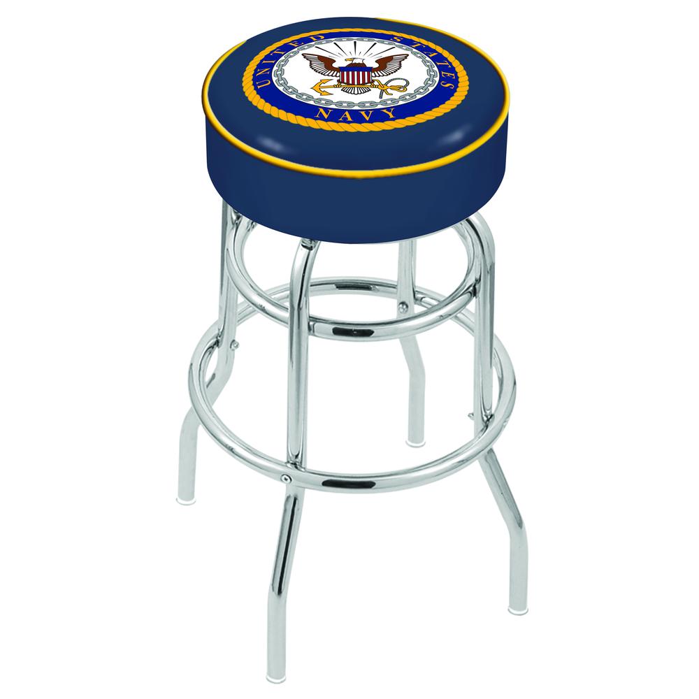 30" L7C1 - 4" U.S. Navy Cushion Seat with Double-Ring Chrome Base Swivel Bar Stool by Holland Bar Stool Company. Picture 1