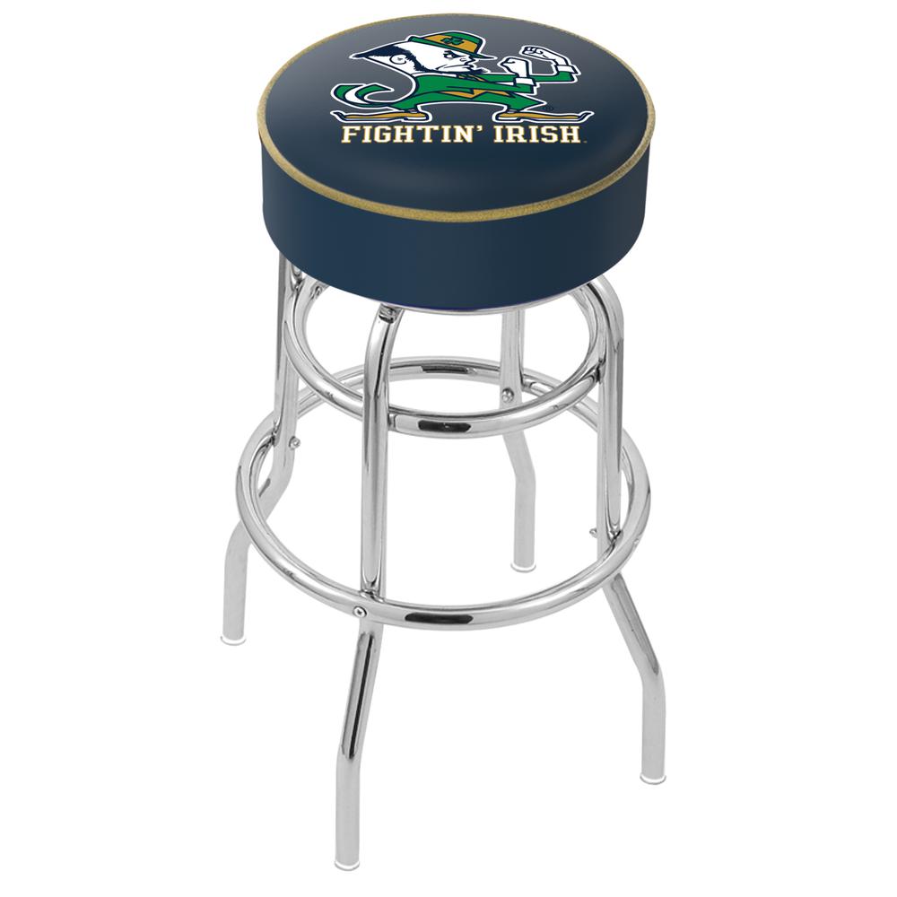 30" L7C1 - 4" Notre Dame (Leprechaun) Cushion Seat with Double-Ring Chrome Base Swivel Bar Stool by Holland Bar Stool Company. Picture 1