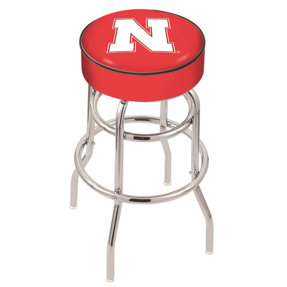 30" L7C1 - 4" Nebraska Cushion Seat with Double-Ring Chrome Base Swivel Bar Stool by Holland Bar Stool Company. Picture 1