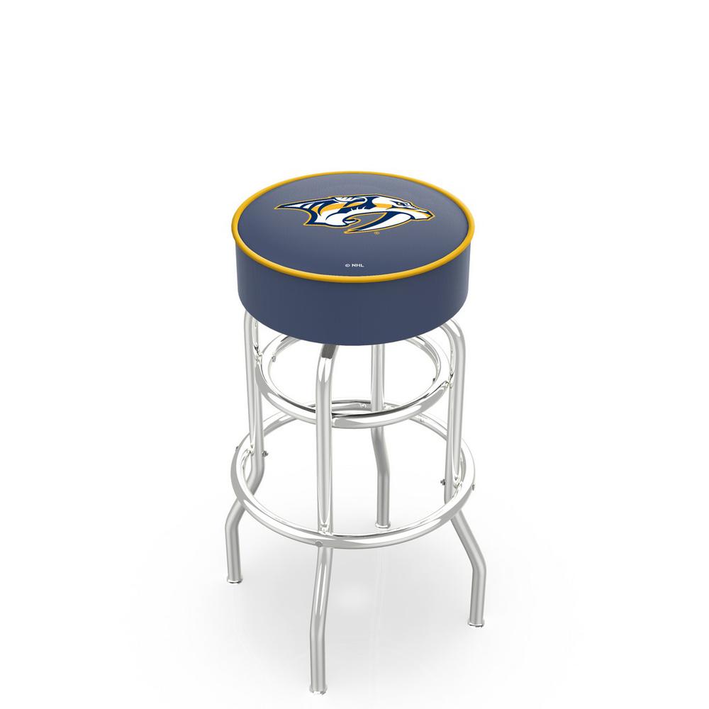 30" L7C1 - 4" Nashville Predators Cushion Seat with Double-Ring Chrome Base Swivel Bar Stool by Holland Bar Stool Company. Picture 1