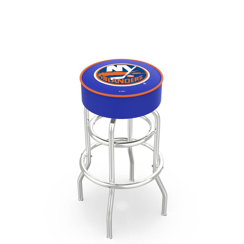 30" L7C1 - 4" New York Islanders Cushion Seat with Double-Ring Chrome Base Swivel Bar Stool by Holland Bar Stool Company. Picture 1