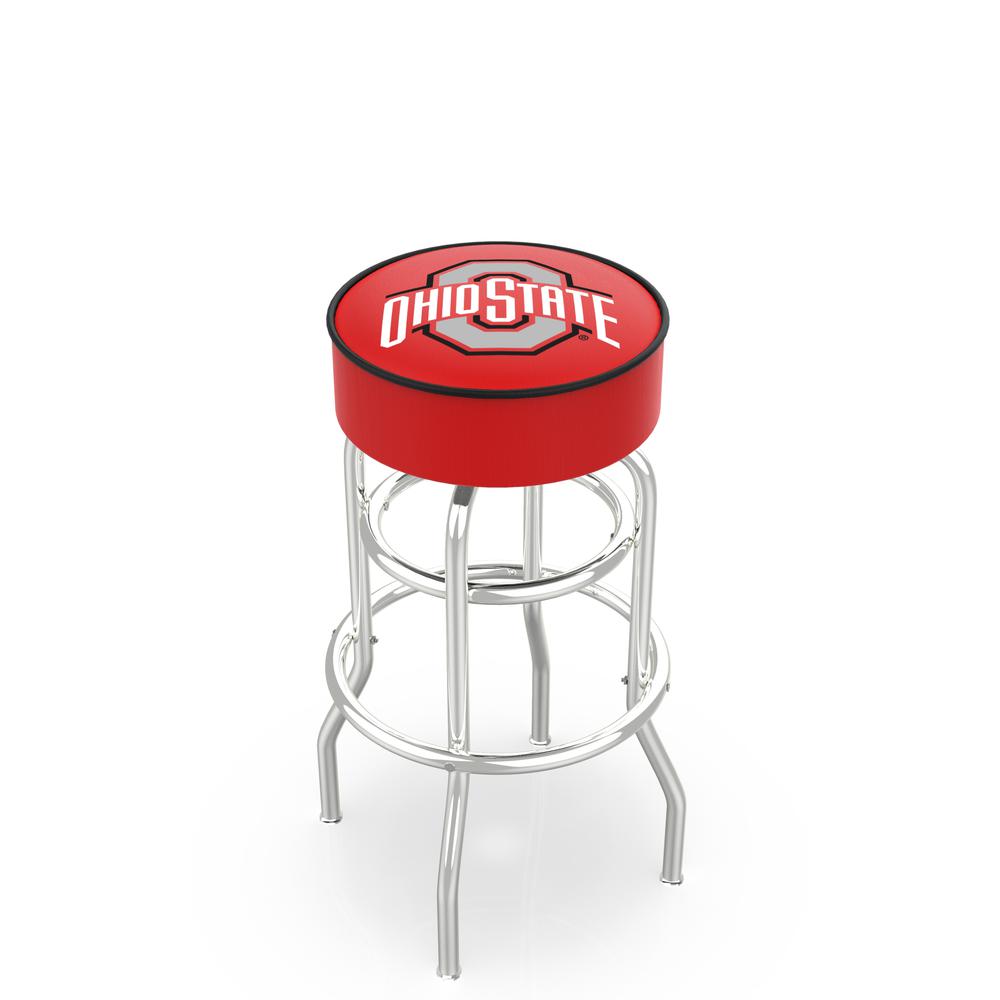30" L7C1 - 4" Ohio State Cushion Seat with Double-Ring Chrome Base Swivel Bar Stool by Holland Bar Stool Company. Picture 1