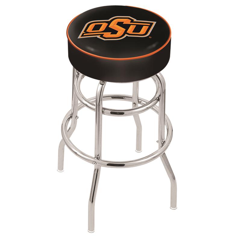 30" L7C1 - 4" Oklahoma State Cushion Seat with Double-Ring Chrome Base Swivel Bar Stool by Holland Bar Stool Company. Picture 1