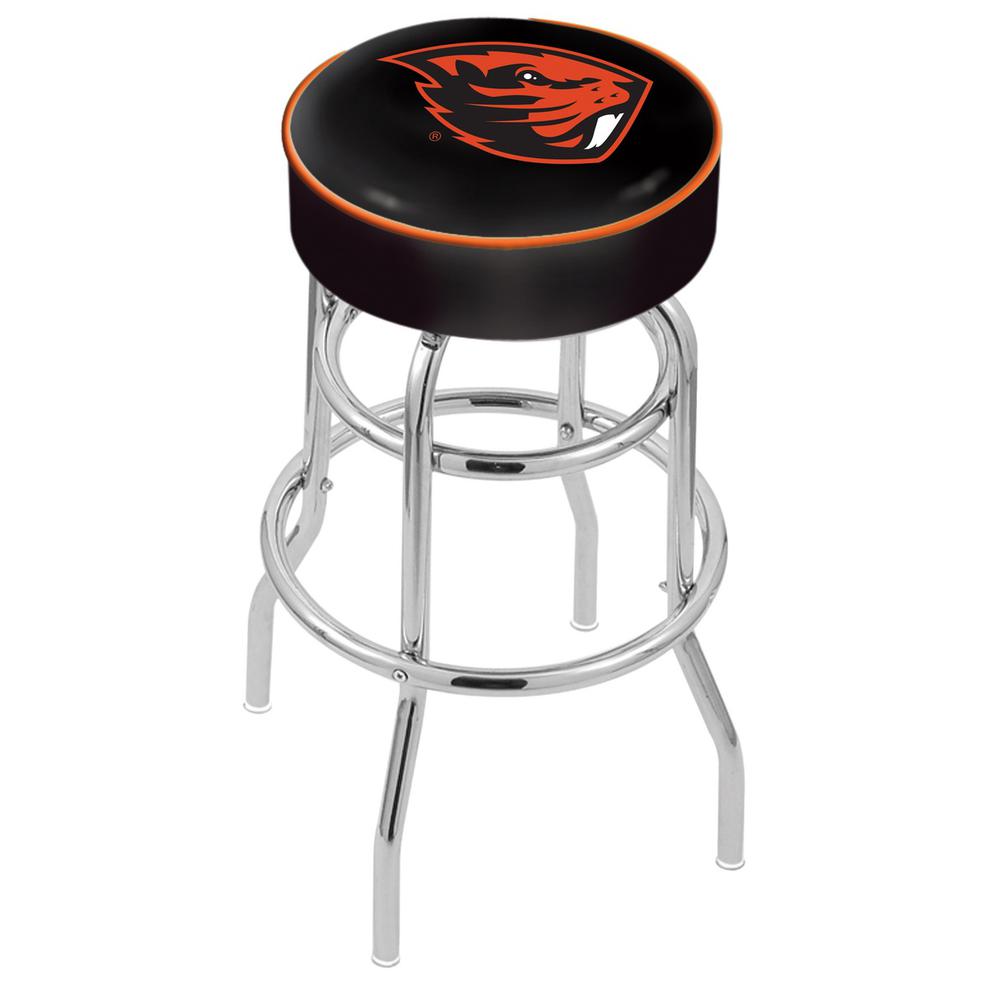 30" L7C1 - 4" Oregon State Cushion Seat with Double-Ring Chrome Base Swivel Bar Stool by Holland Bar Stool Company. Picture 1