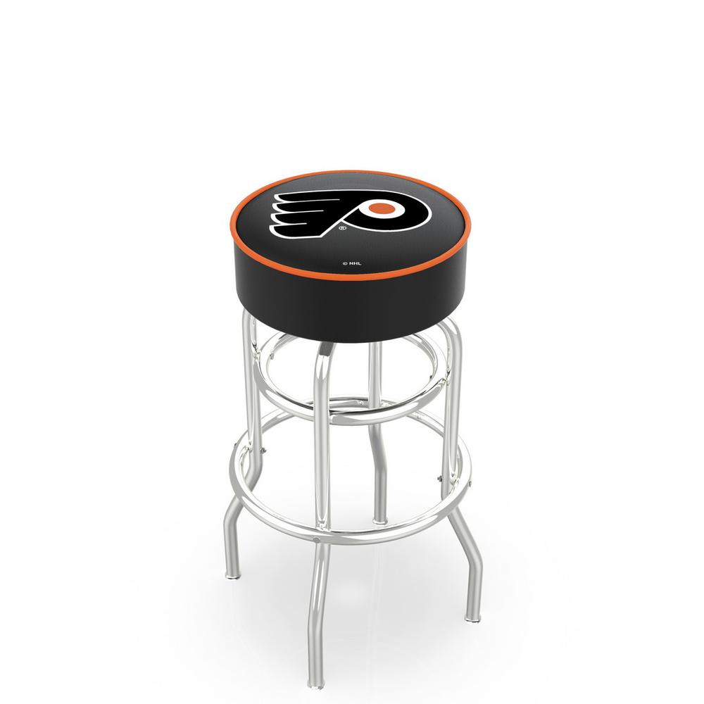 30" L7C1 - 4" Philadelphia Flyers Cushion Seat with Double-Ring Chrome Base Swivel Bar Stool by Holland Bar Stool Company. Picture 1
