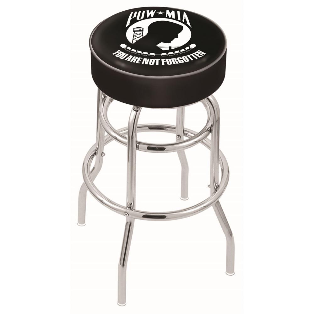 30" L7C1 - 4" POW/MIA Cushion Seat with Double-Ring Chrome Base Swivel Bar Stool by Holland Bar Stool Company. Picture 1