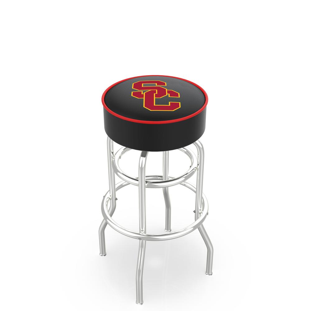 30" L7C1 - 4" USC Trojans Cushion Seat with Double-Ring Chrome Base Swivel Bar Stool by Holland Bar Stool Company. Picture 1