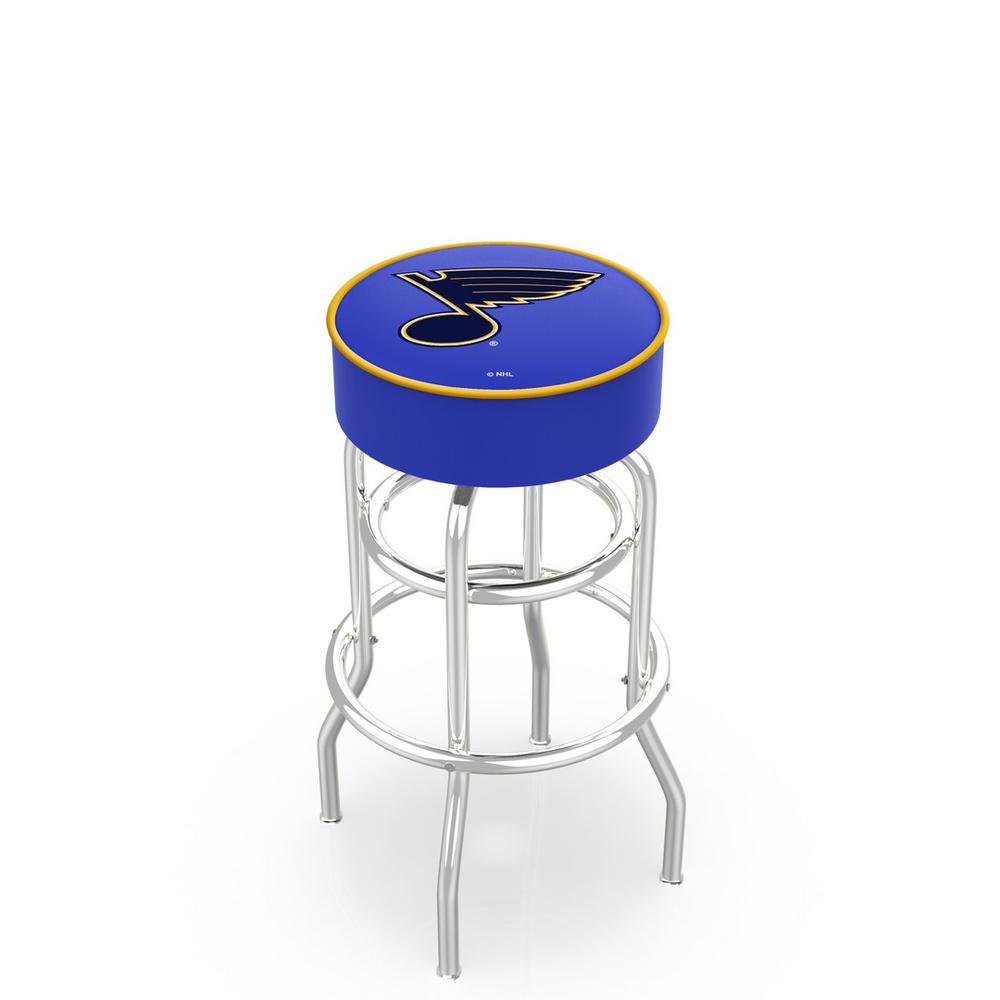 30" L7C1 - 4" St Louis Blues Cushion Seat with Double-Ring Chrome Base Swivel Bar Stool by Holland Bar Stool Company. Picture 1