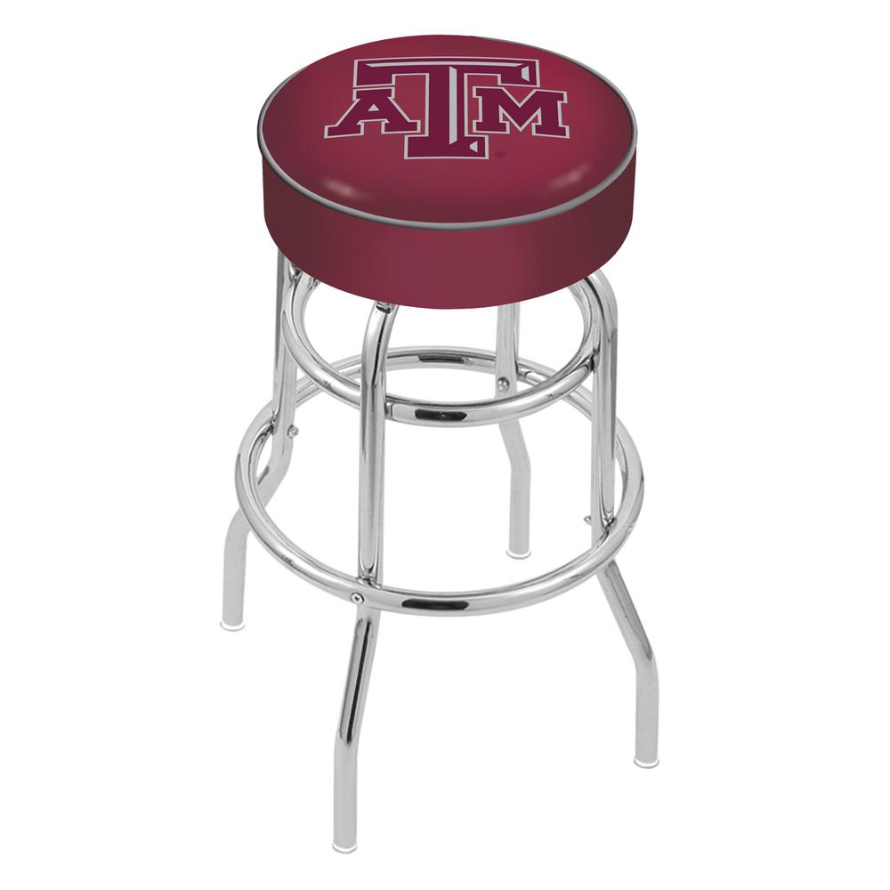 30" L7C1 - 4" Texas A&M Cushion Seat with Double-Ring Chrome Base Swivel Bar Stool by Holland Bar Stool Company. Picture 1