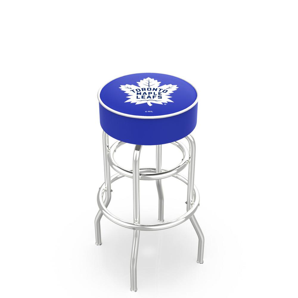 30" L7C1 - 4" Toronto Maple Leafs Cushion Seat with Double-Ring Chrome Base Swivel Bar Stool by Holland Bar Stool Company. Picture 1