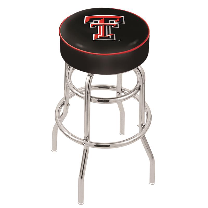 30" L7C1 - 4" Texas Tech Cushion Seat with Double-Ring Chrome Base Swivel Bar Stool by Holland Bar Stool Company. Picture 1