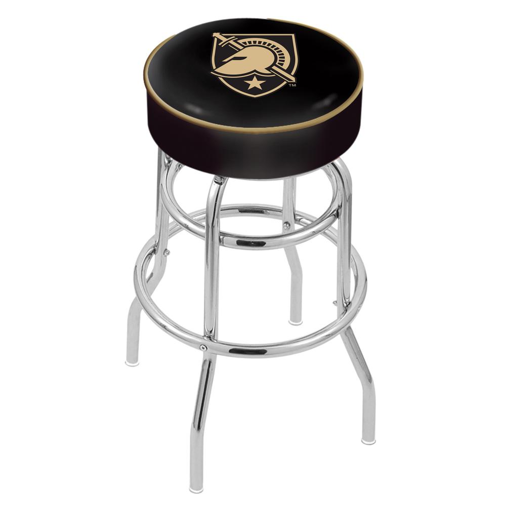 30" L7C1 - 4" US Military Academy (ARMY) Cushion Seat with Double-Ring Chrome Base Swivel Bar Stool by Holland Bar Stool Company. Picture 1
