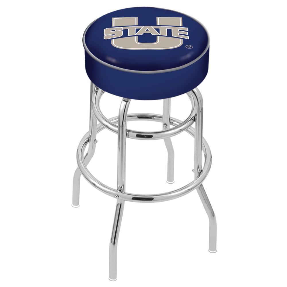 30" L7C1 - 4" Utah State Cushion Seat with Double-Ring Chrome Base Swivel Bar Stool by Holland Bar Stool Company. Picture 1