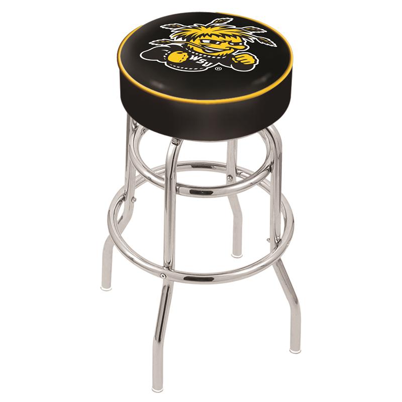 30" L7C1 - 4" Wichita State Cushion Seat with Double-Ring Chrome Base Swivel Bar Stool by Holland Bar Stool Company. Picture 1