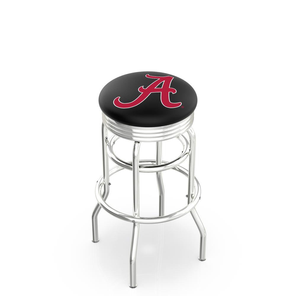 30" L7C3C - Chrome Double Ring Alabama Swivel Bar Stool with 2.5" Ribbed Accent Ring by Holland Bar Stool Company. Picture 1