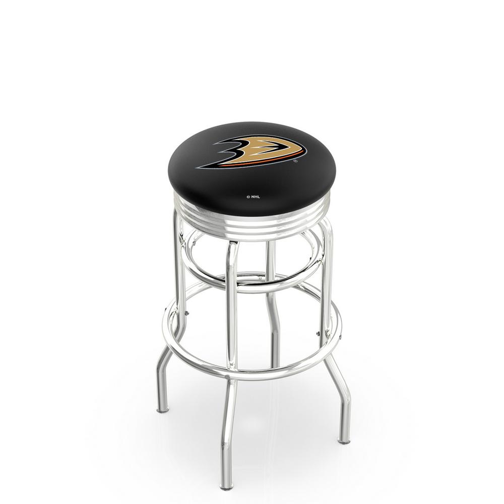 30" L7C3C - Chrome Double Ring Anaheim Ducks Swivel Bar Stool with 2.5" Ribbed Accent Ring by Holland Bar Stool Company. Picture 1