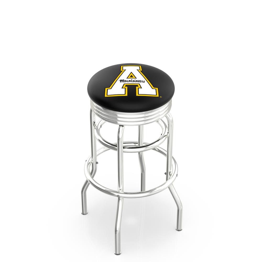 30" L7C3C - Chrome Double Ring Appalachian State Swivel Bar Stool with 2.5" Ribbed Accent Ring by Holland Bar Stool Company. Picture 1