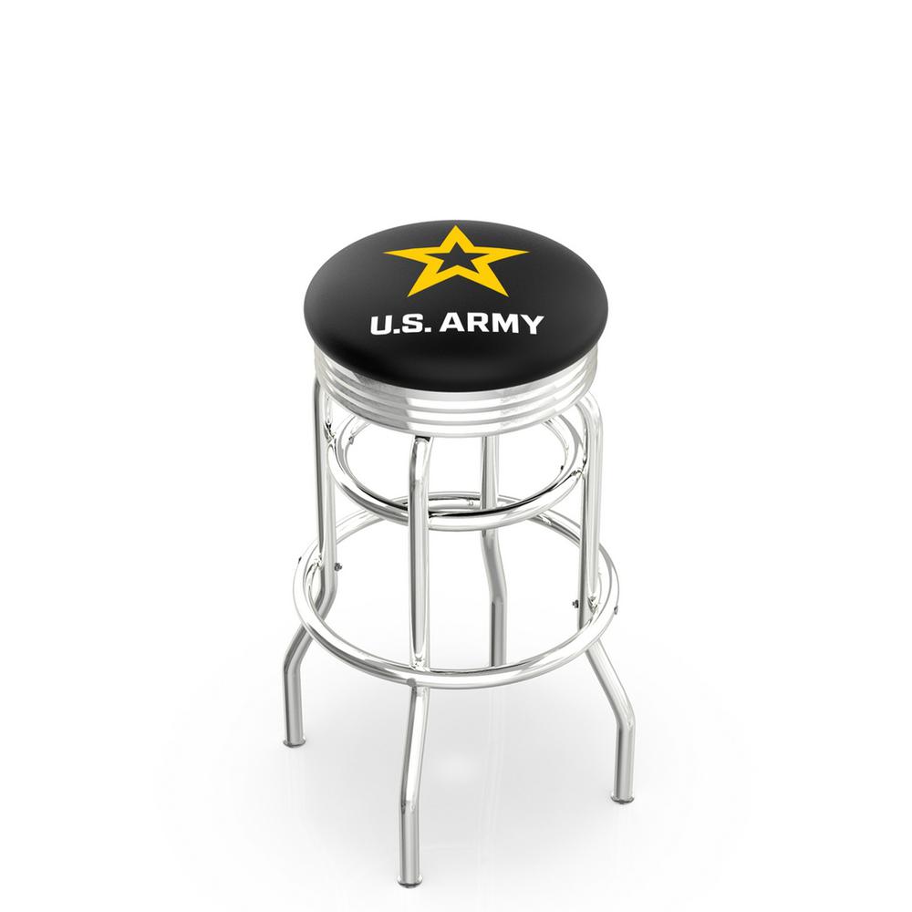 30" L7C3C - Chrome Double Ring U.S. Army Swivel Bar Stool with 2.5" Ribbed Accent Ring by Holland Bar Stool Company. Picture 1