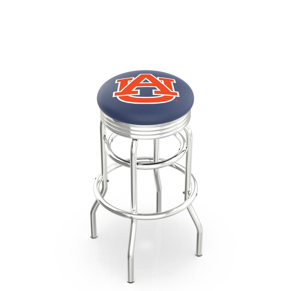 30" L7C3C - Chrome Double Ring Auburn Swivel Bar Stool with 2.5" Ribbed Accent Ring by Holland Bar Stool Company. Picture 1