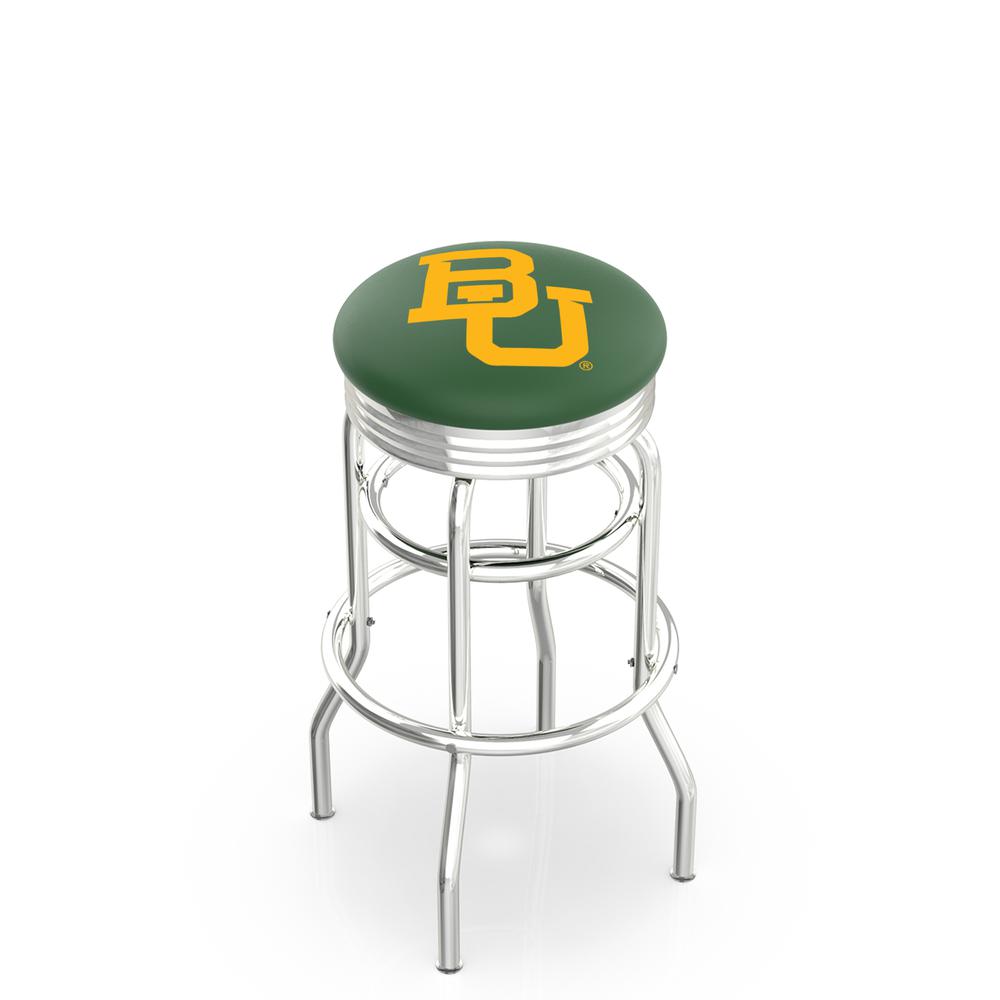 30" L7C3C - Chrome Double Ring Baylor Swivel Bar Stool with 2.5" Ribbed Accent Ring by Holland Bar Stool Company. Picture 1