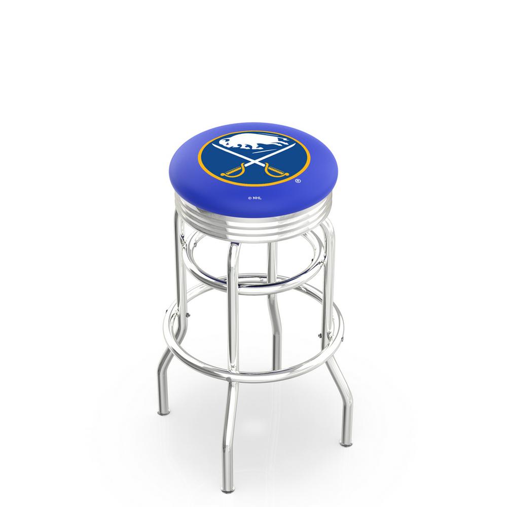 30" L7C3C - Chrome Double Ring Buffalo Sabres Swivel Bar Stool with 2.5" Ribbed Accent Ring by Holland Bar Stool Company. Picture 1