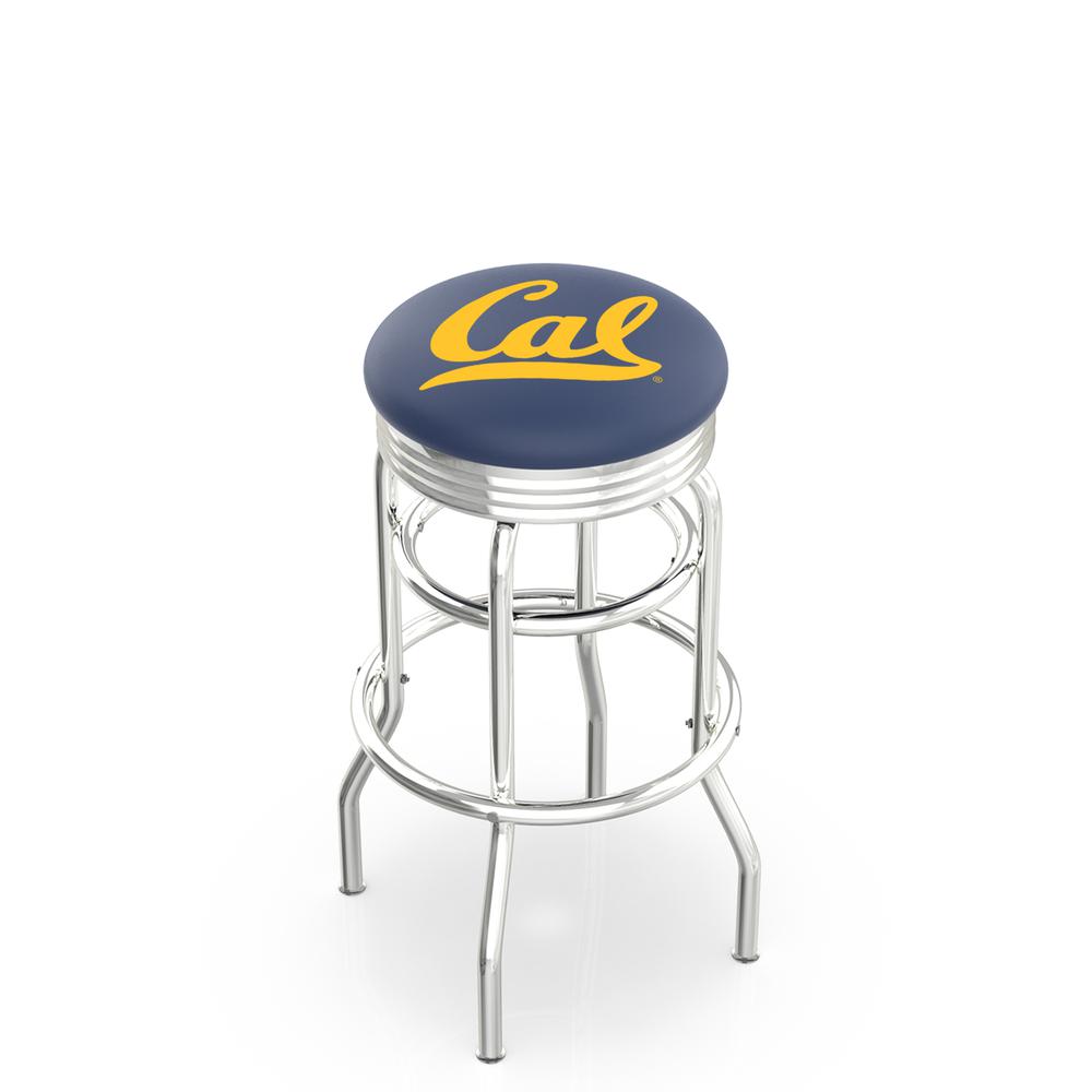 30" L7C3C - Chrome Double Ring Cal Swivel Bar Stool with 2.5" Ribbed Accent Ring by Holland Bar Stool Company. Picture 1