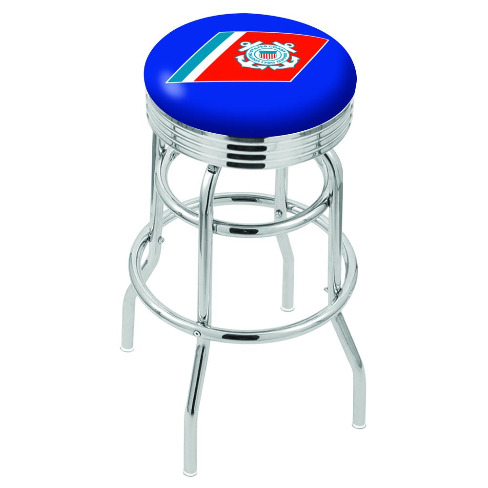 30" L7C3C - Chrome Double Ring U.S. Coast Guard Swivel Bar Stool with 2.5" Ribbed Accent Ring by Holland Bar Stool Company. Picture 1