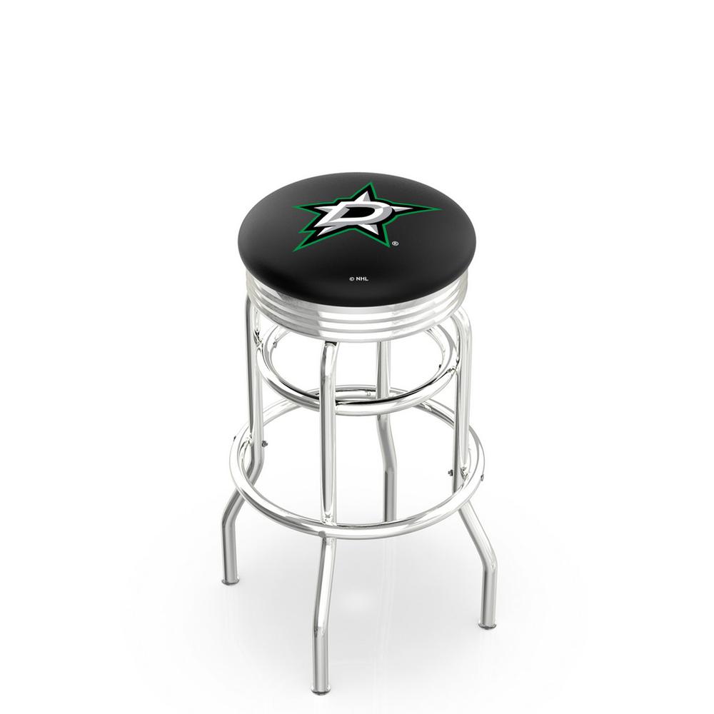 30" L7C3C - Chrome Double Ring Dallas Stars Swivel Bar Stool with 2.5" Ribbed Accent Ring by Holland Bar Stool Company. Picture 1