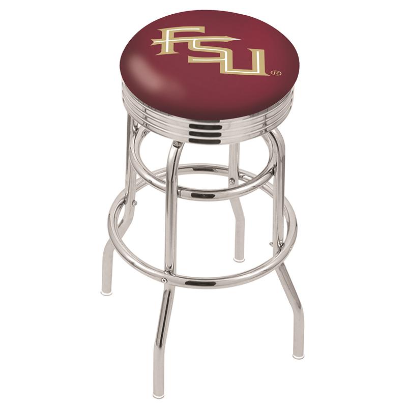 30" L7C3C - Chrome Double Ring Florida State (Script) Swivel Bar Stool with 2.5" Ribbed Accent Ring by Holland Bar Stool Company. Picture 1