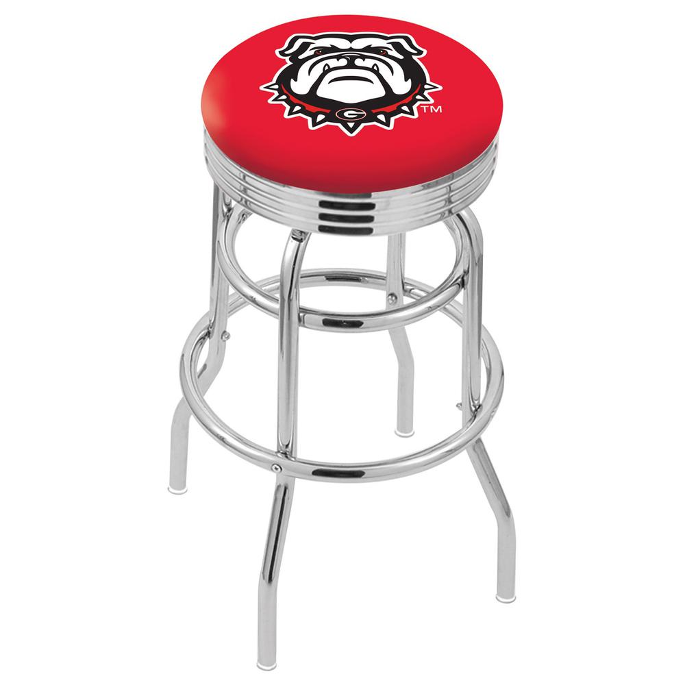 30" L7C3C - Chrome Double Ring Georgia "Bulldog" Swivel Bar Stool with 2.5" Ribbed Accent Ring by Holland Bar Stool Company. Picture 1