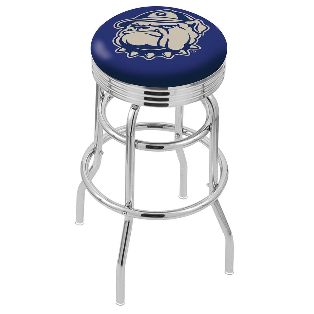 30" L7C3C - Chrome Double Ring Georgetown Swivel Bar Stool with 2.5" Ribbed Accent Ring by Holland Bar Stool Company. Picture 1