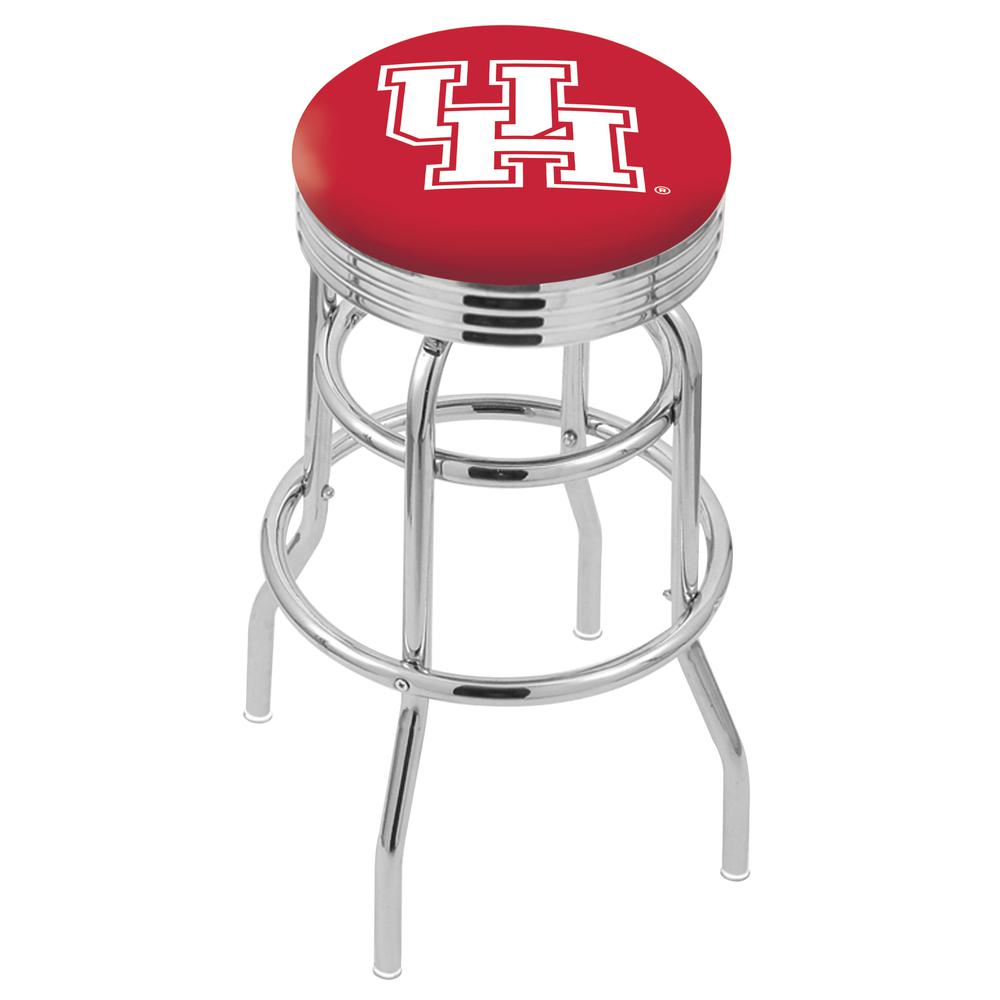 30" L7C3C - Chrome Double Ring Houston Swivel Bar Stool with 2.5" Ribbed Accent Ring by Holland Bar Stool Company. Picture 1