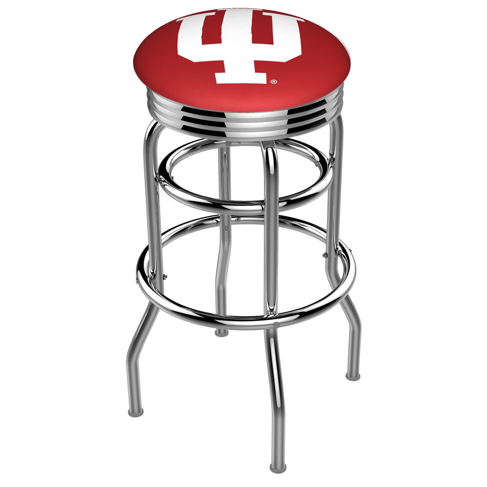 30" L7C3C - Chrome Double Ring Indiana Swivel Bar Stool with 2.5" Ribbed Accent Ring by Holland Bar Stool Company. Picture 1