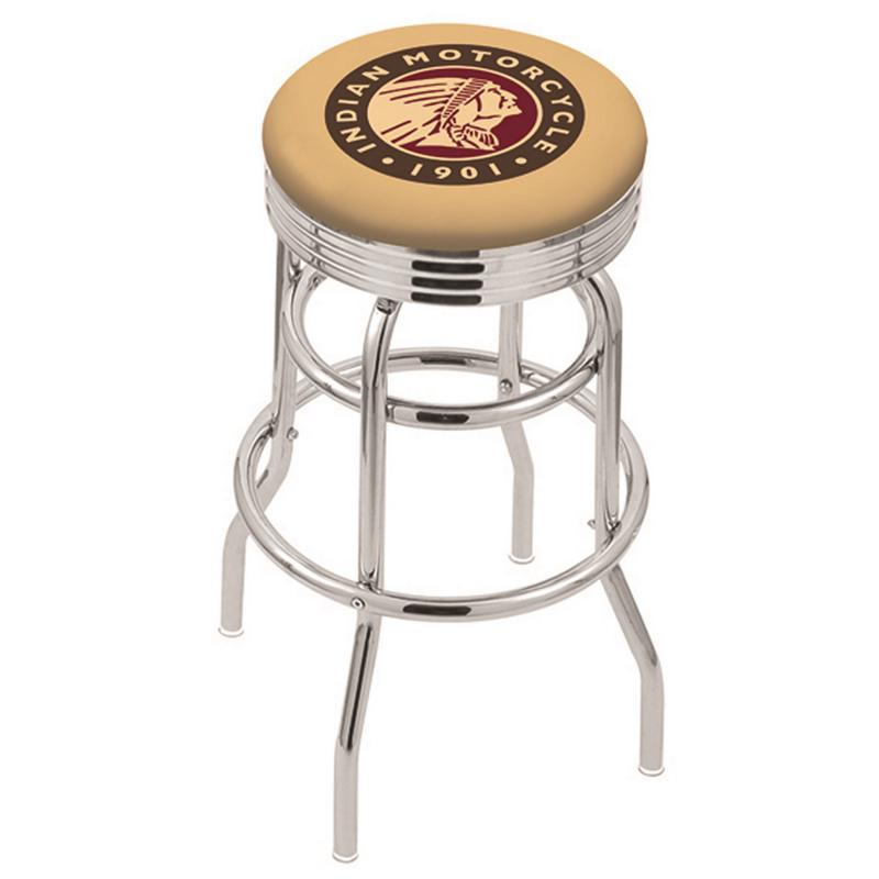 30" L7C3C - Chrome Double Ring Indian Motorcycle Swivel Bar Stool with 2.5" Ribbed Accent Ring by Holland Bar Stool Company. Picture 1