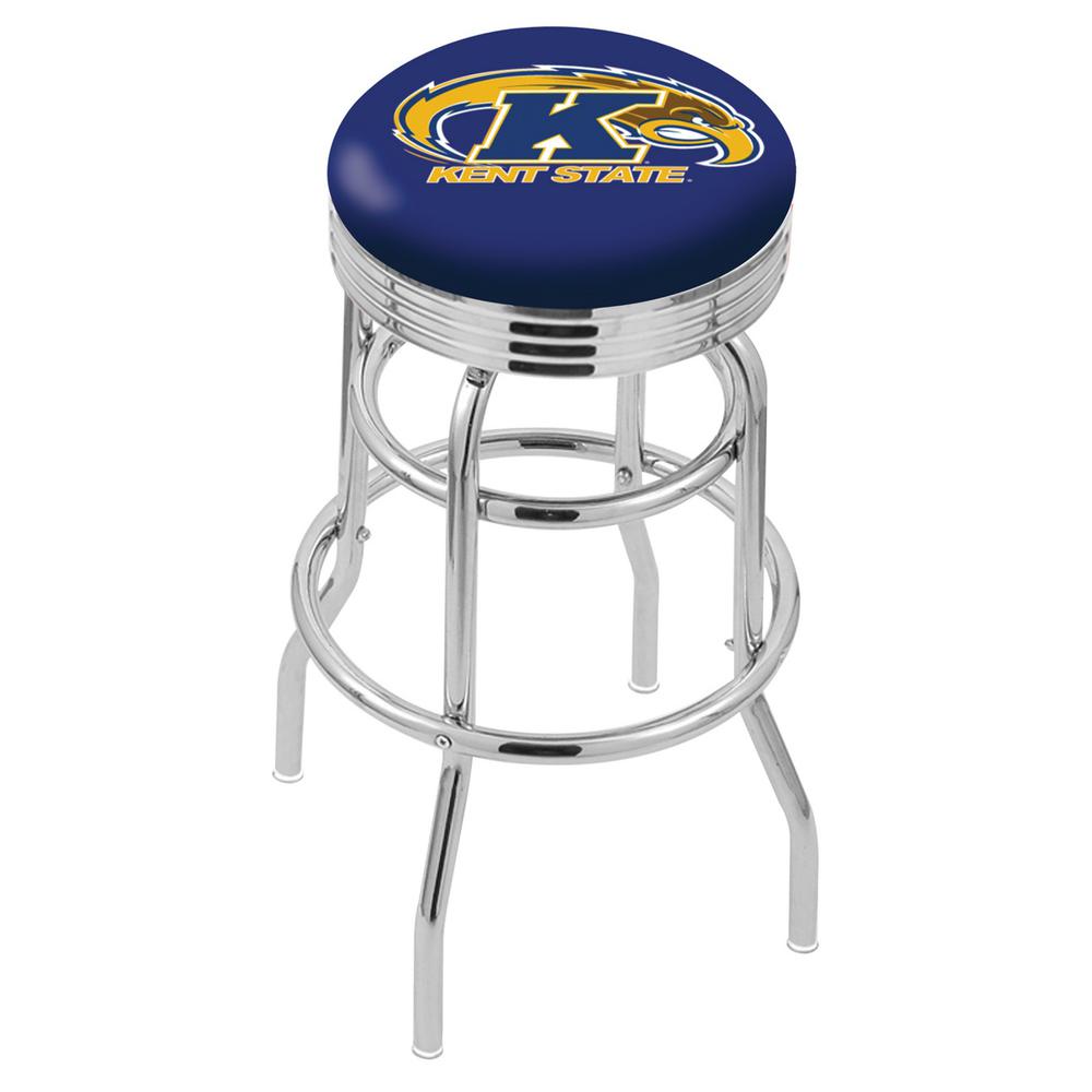 30" L7C3C - Chrome Double Ring Kent State Swivel Bar Stool with 2.5" Ribbed Accent Ring by Holland Bar Stool Company. Picture 1