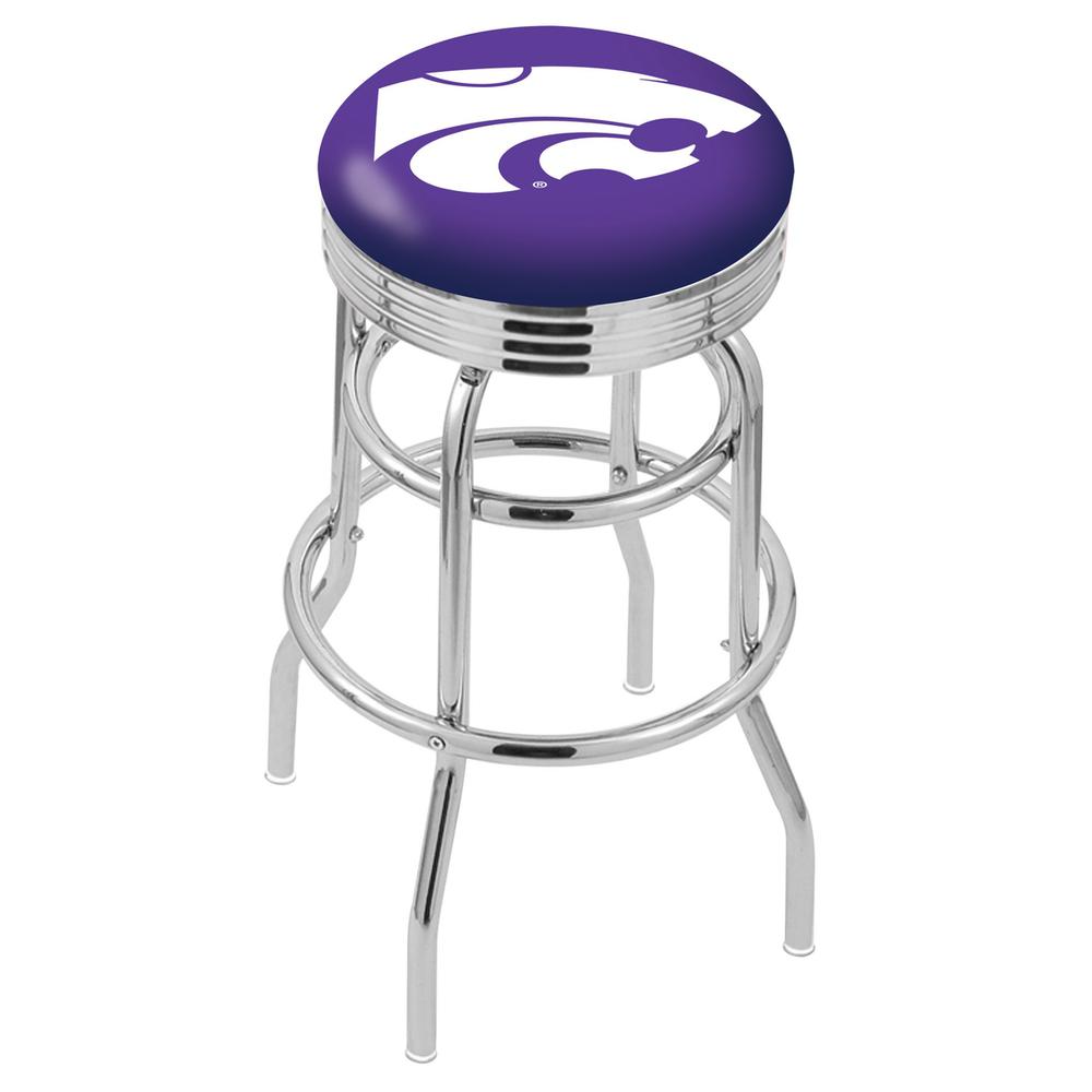 30" L7C3C - Chrome Double Ring Kansas State Swivel Bar Stool with 2.5" Ribbed Accent Ring by Holland Bar Stool Company. Picture 1
