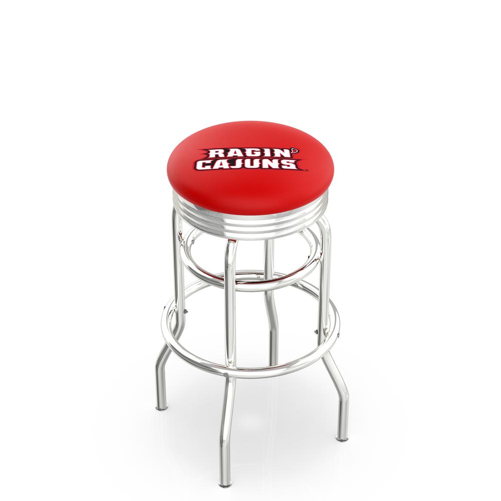30" L7C3C - Chrome Double Ring Louisiana-Lafayette Swivel Bar Stool with 2.5" Ribbed Accent Ring by Holland Bar Stool Company. Picture 1
