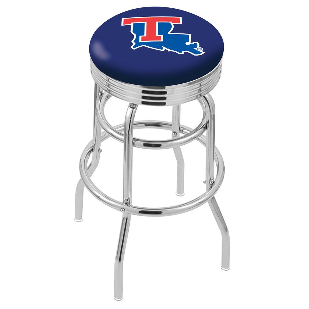 30" L7C3C - Chrome Double Ring Louisiana Tech Swivel Bar Stool with 2.5" Ribbed Accent Ring by Holland Bar Stool Company. Picture 1