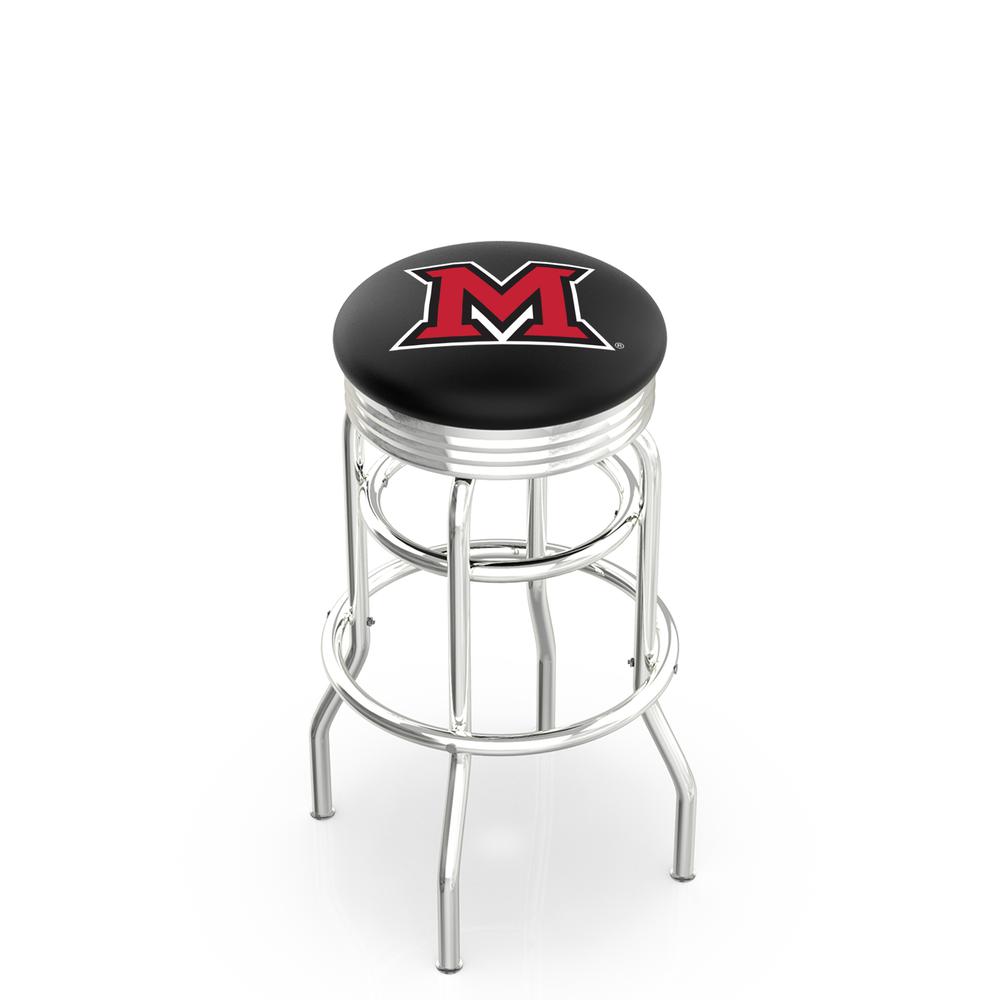 30" L7C3C - Chrome Double Ring Miami (OH) Swivel Bar Stool with 2.5" Ribbed Accent Ring by Holland Bar Stool Company. Picture 1