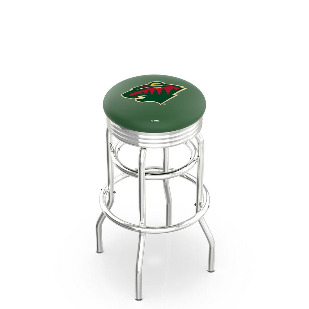 30" L7C3C - Chrome Double Ring Minnesota Wild Swivel Bar Stool with 2.5" Ribbed Accent Ring by Holland Bar Stool Company. Picture 1