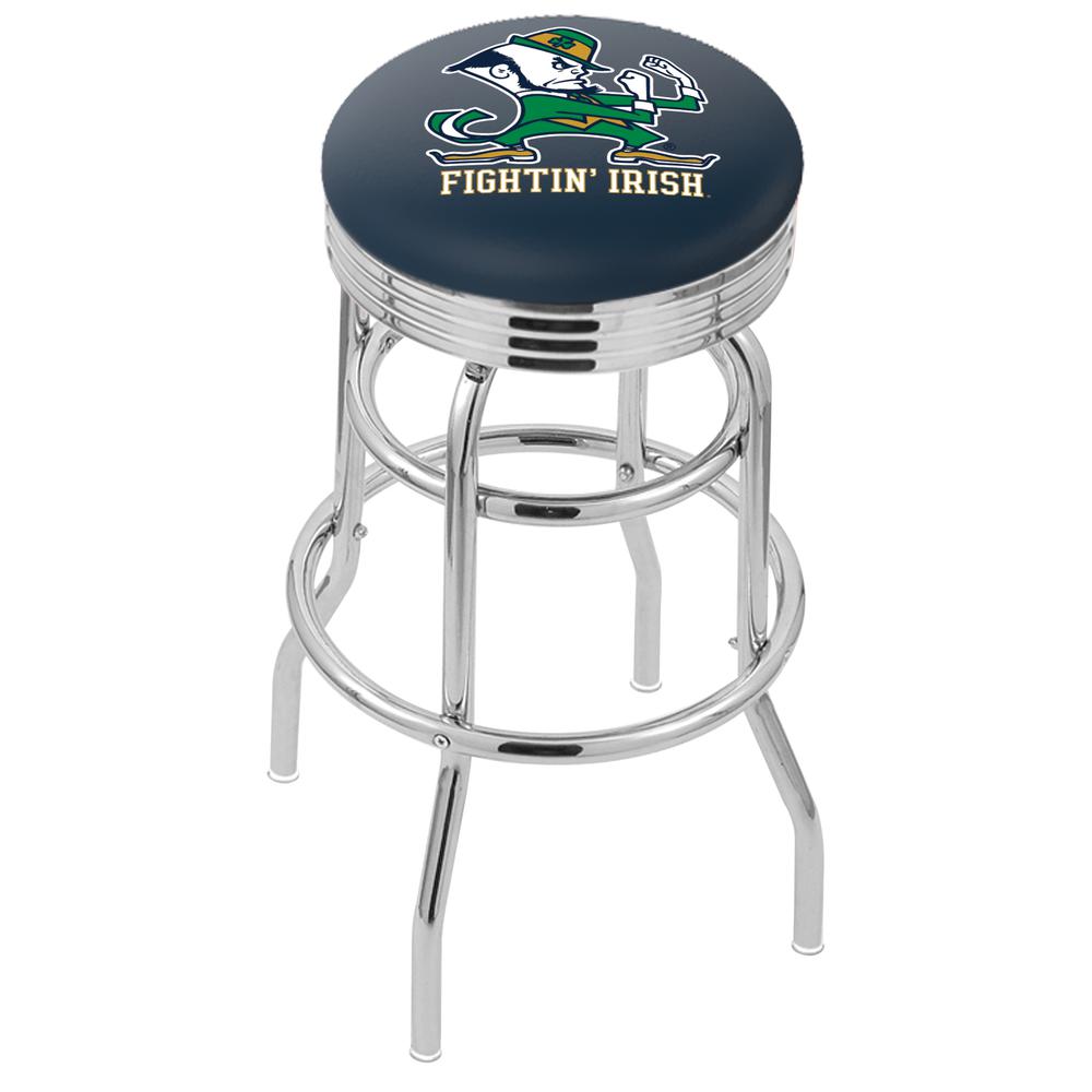 30" L7C3C - Chrome Double Ring Notre Dame (Leprechaun) Swivel Bar Stool with 2.5" Ribbed Accent Ring by Holland Bar Stool Company. Picture 1