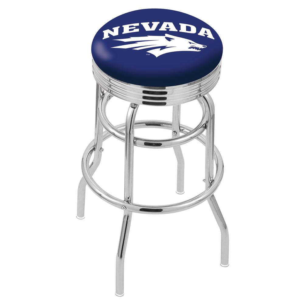 30" L7C3C - Chrome Double Ring Nevada Swivel Bar Stool with 2.5" Ribbed Accent Ring by Holland Bar Stool Company. Picture 1