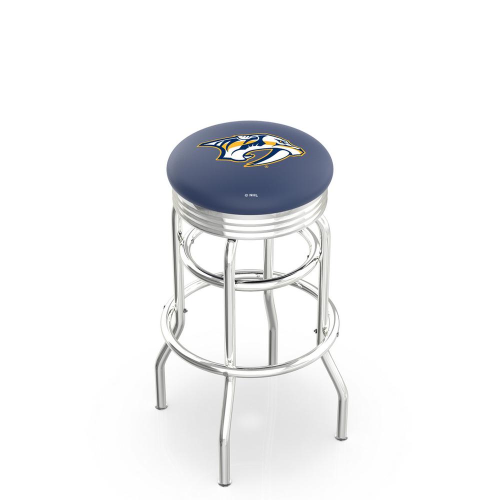 30" L7C3C - Chrome Double Ring Nashville Predators Swivel Bar Stool with 2.5" Ribbed Accent Ring by Holland Bar Stool Company. Picture 1