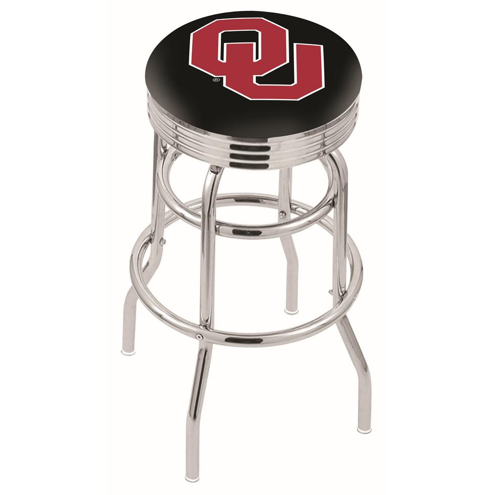 30" L7C3C - Chrome Double Ring Oklahoma Swivel Bar Stool with 2.5" Ribbed Accent Ring by Holland Bar Stool Company. Picture 1